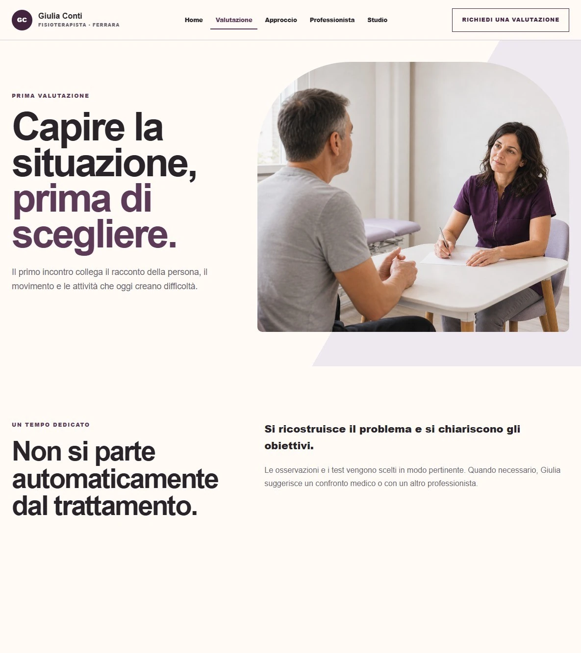 Sito Web professionale per fisioterapista Naturale: percorso e prima valutazione