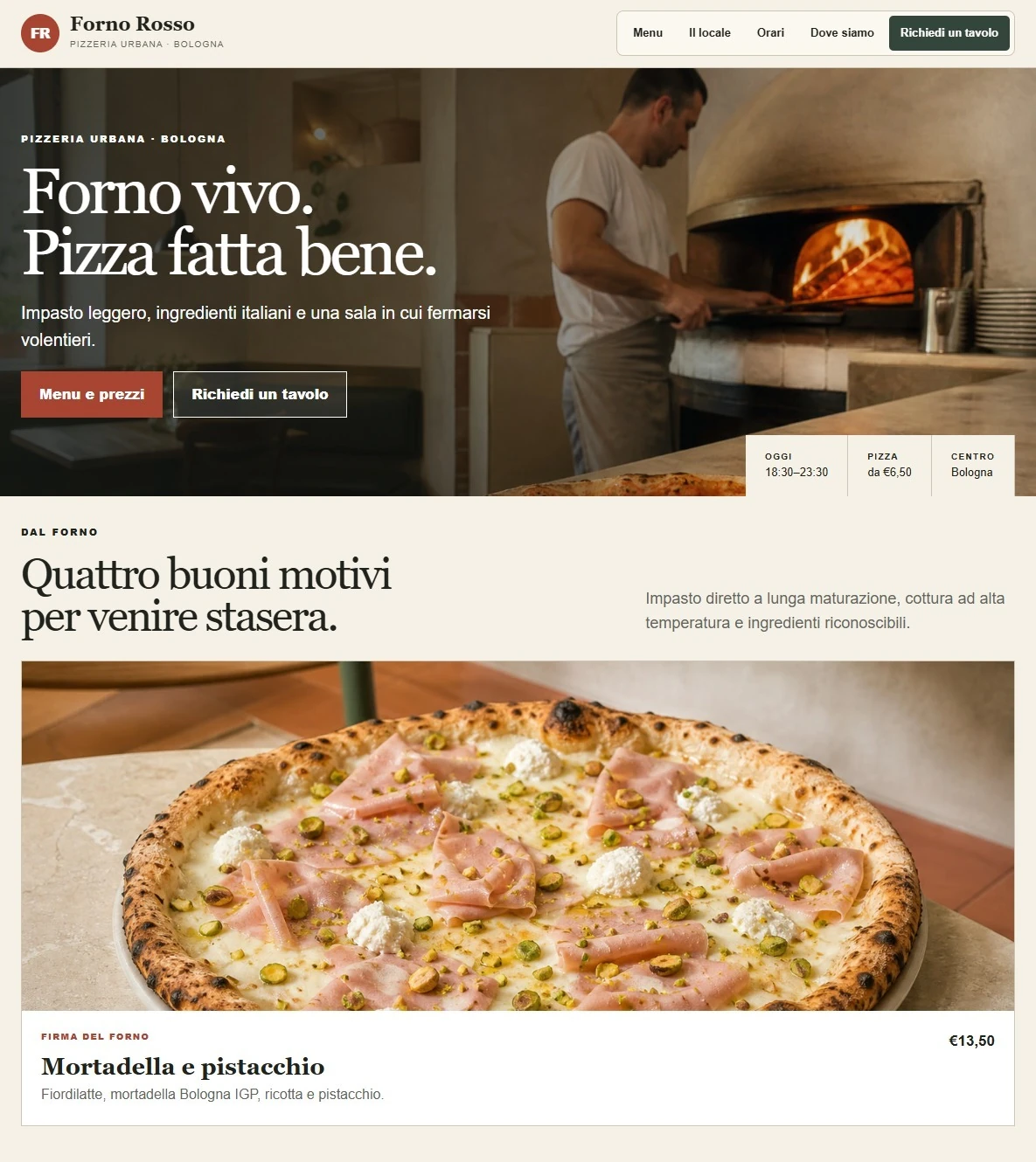 Sito Web professionale per ristoranti Forno Rosso: homepage e presentazione del locale