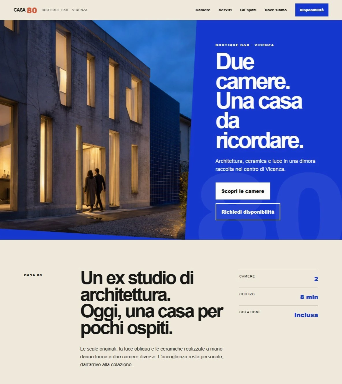 Sito Web professionale Casa 80: homepage e presentazione della struttura