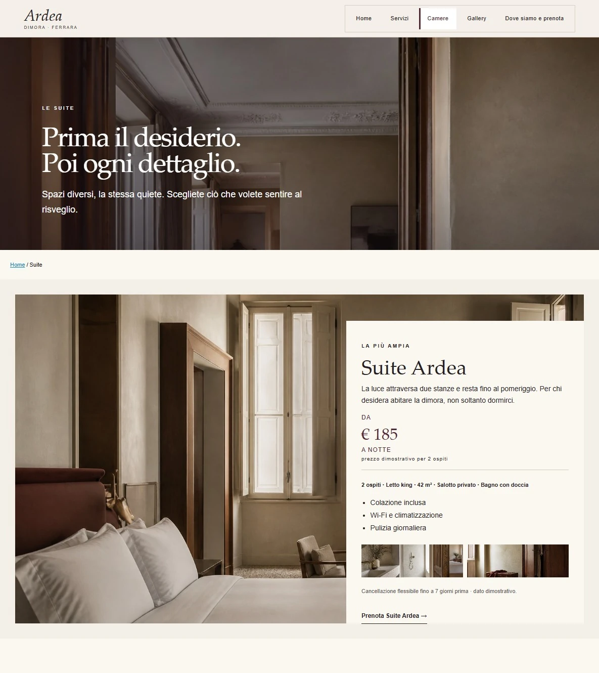 Sito Web professionale Dimora Ardea: ambienti e soluzioni di soggiorno