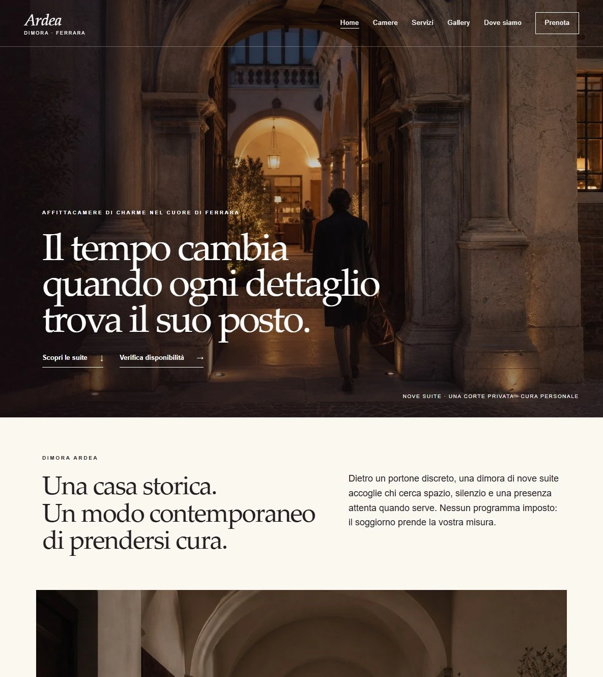 Sito Web professionale Dimora Ardea: homepage e presentazione della struttura