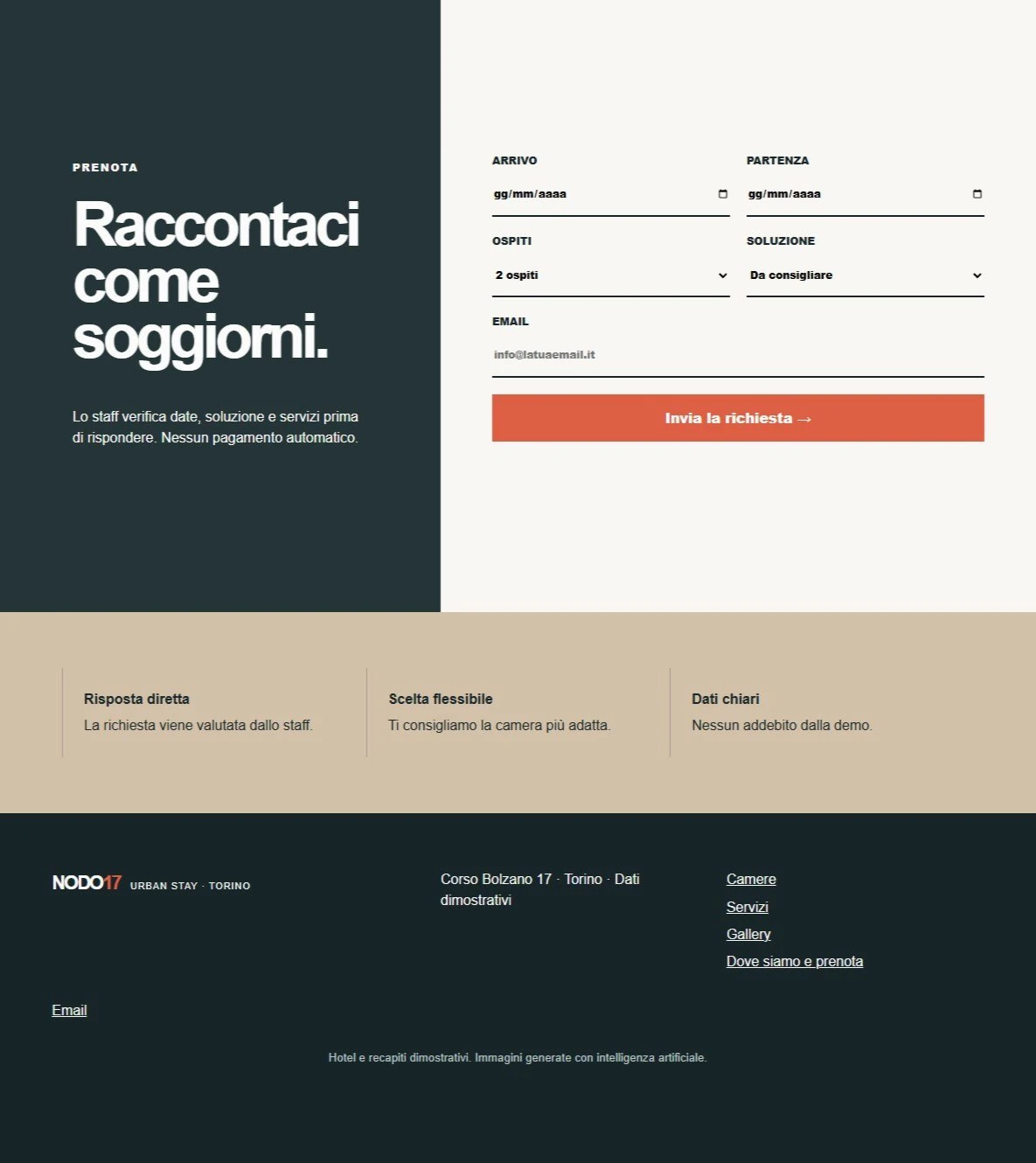 Sito Web professionale Nodo 17: modulo di richiesta disponibilità