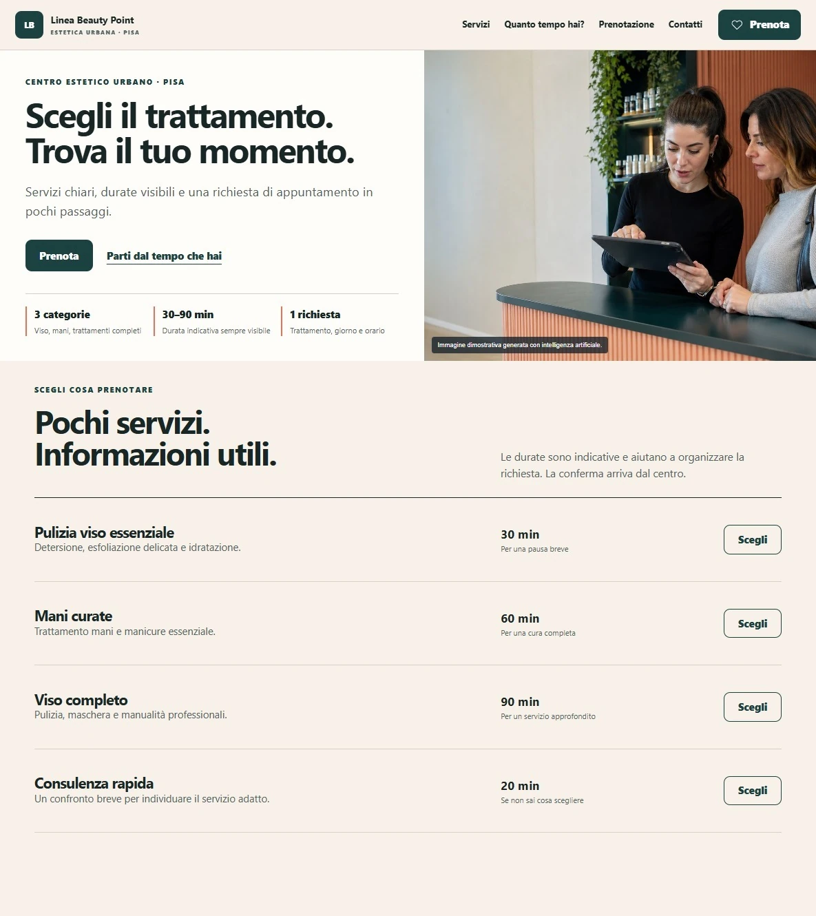 Sito Web professionale Linea Beauty Point: homepage e presentazione del centro