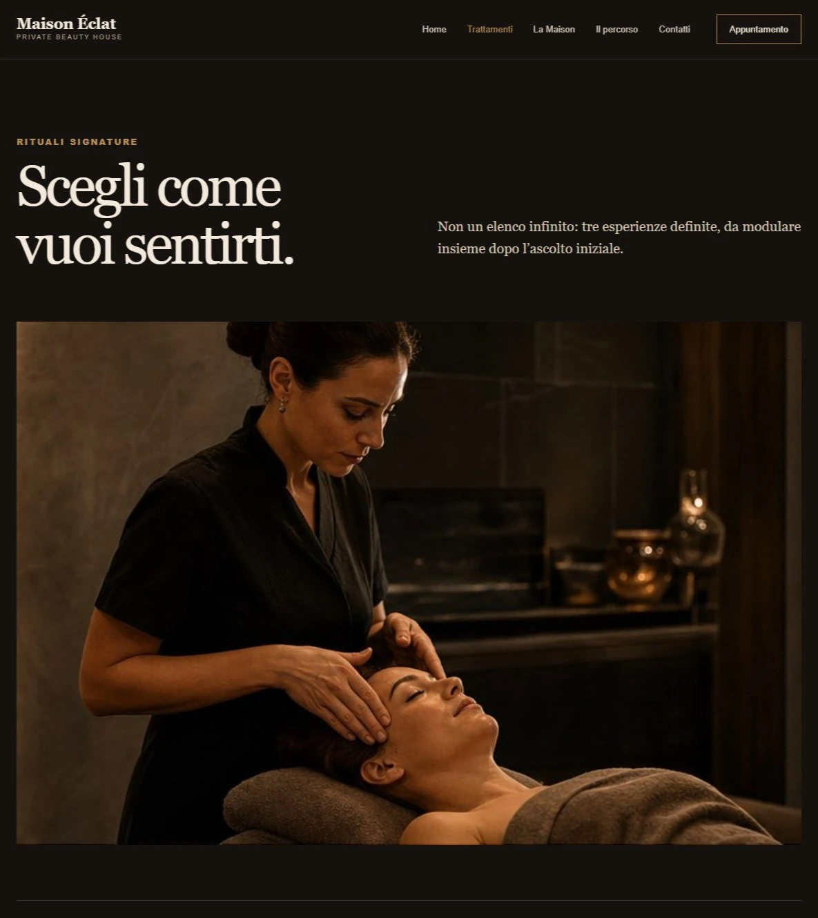 Sito Web professionale Luxury Dark: trattamenti e servizi