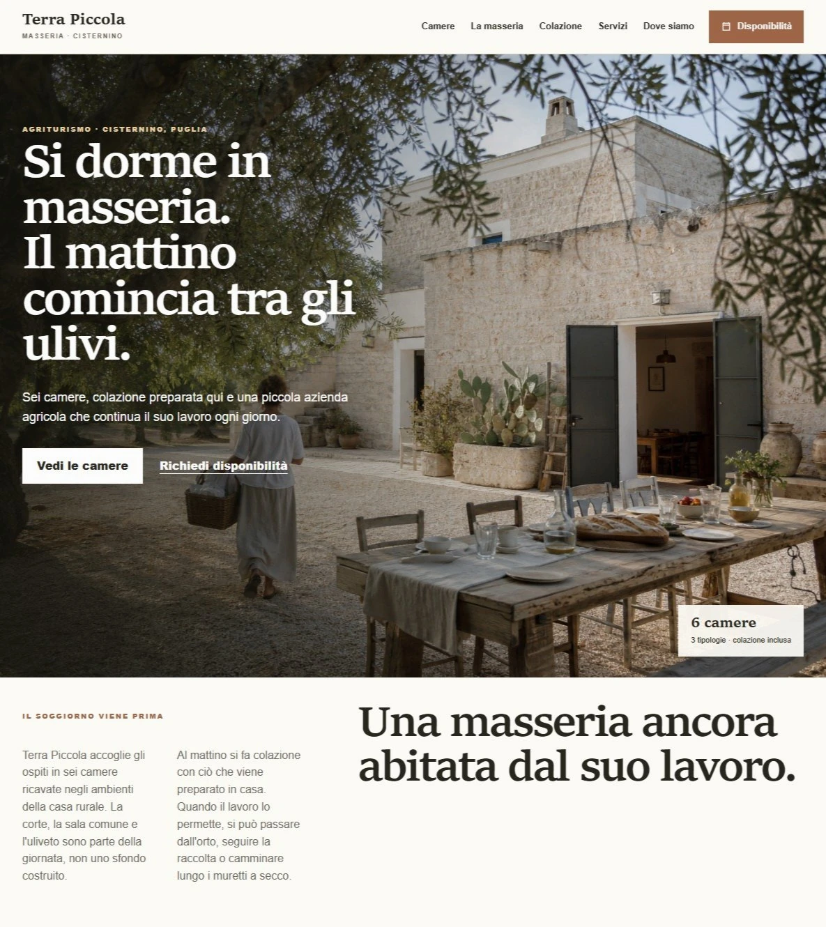Sito Web professionale Masseria Terra Piccola: homepage e presentazione della struttura