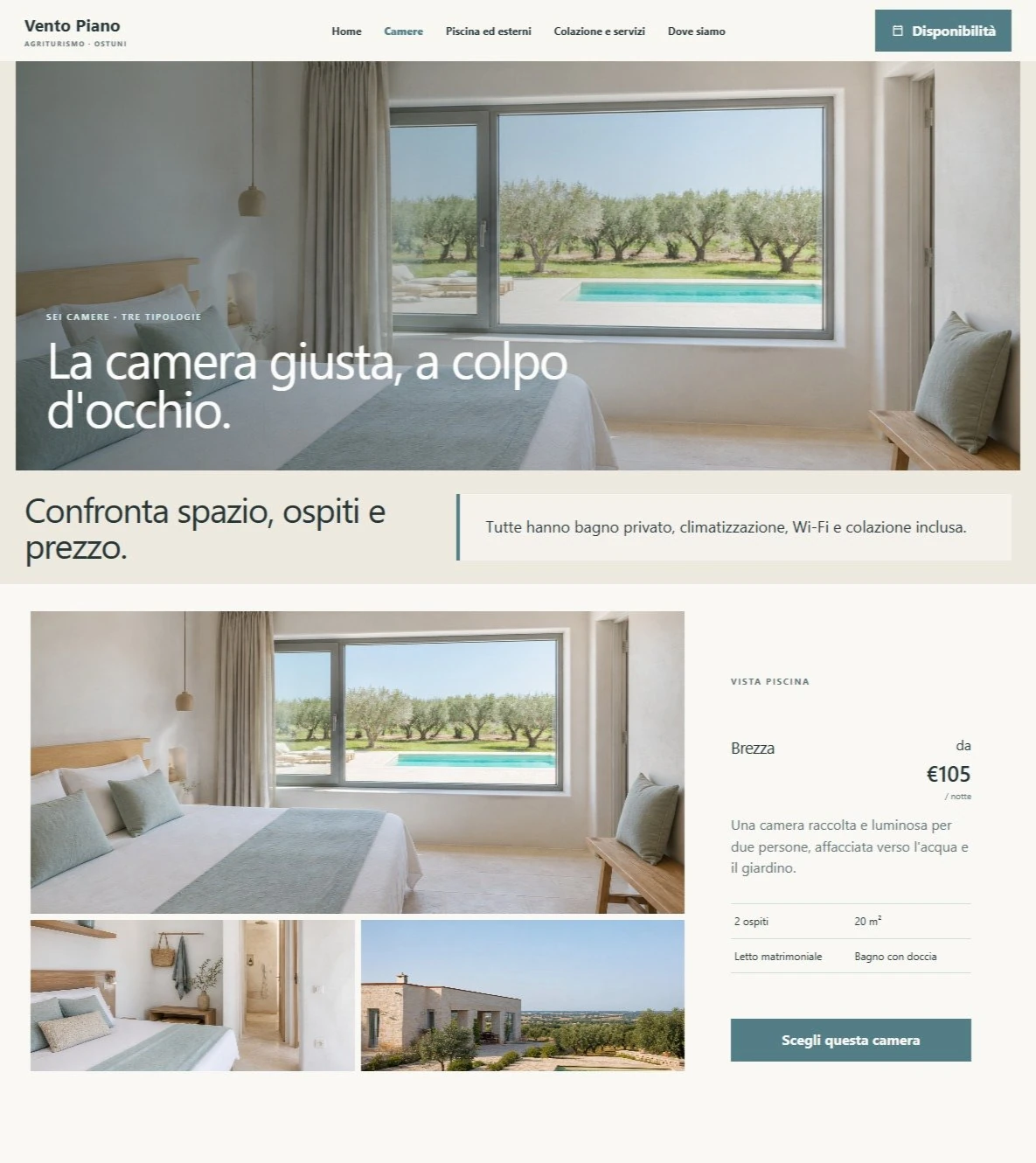Sito Web professionale Masseria Vento Piano: ambienti e soluzioni di soggiorno