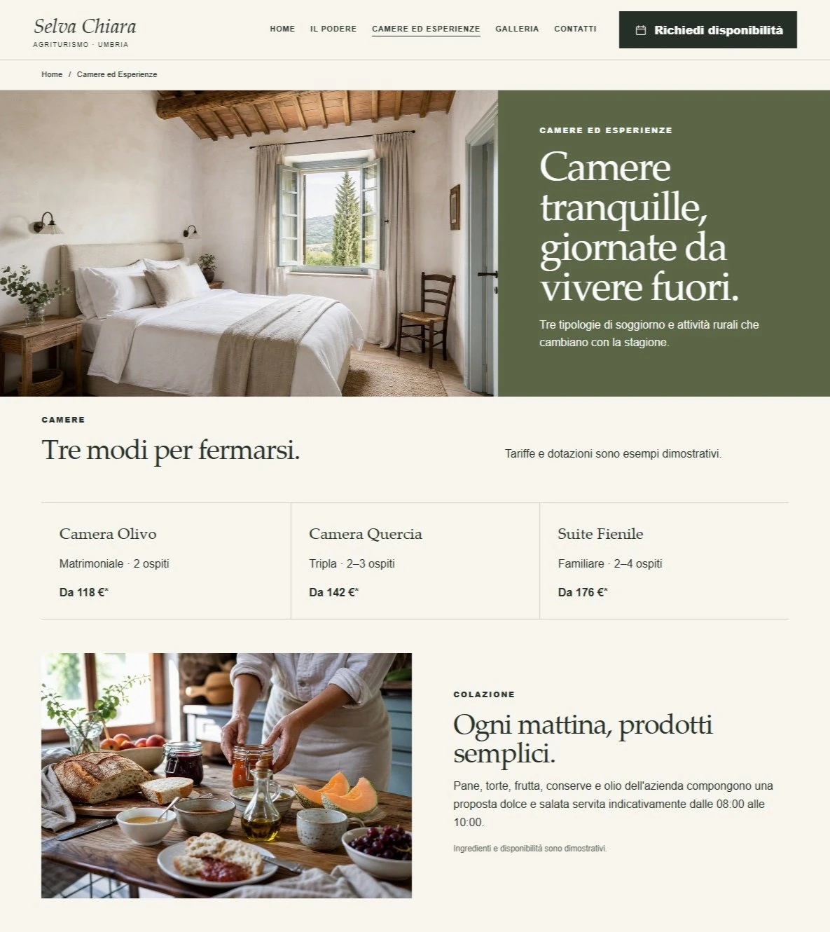 Sito Web professionale Podere Selva Chiara: ambienti e soluzioni di soggiorno