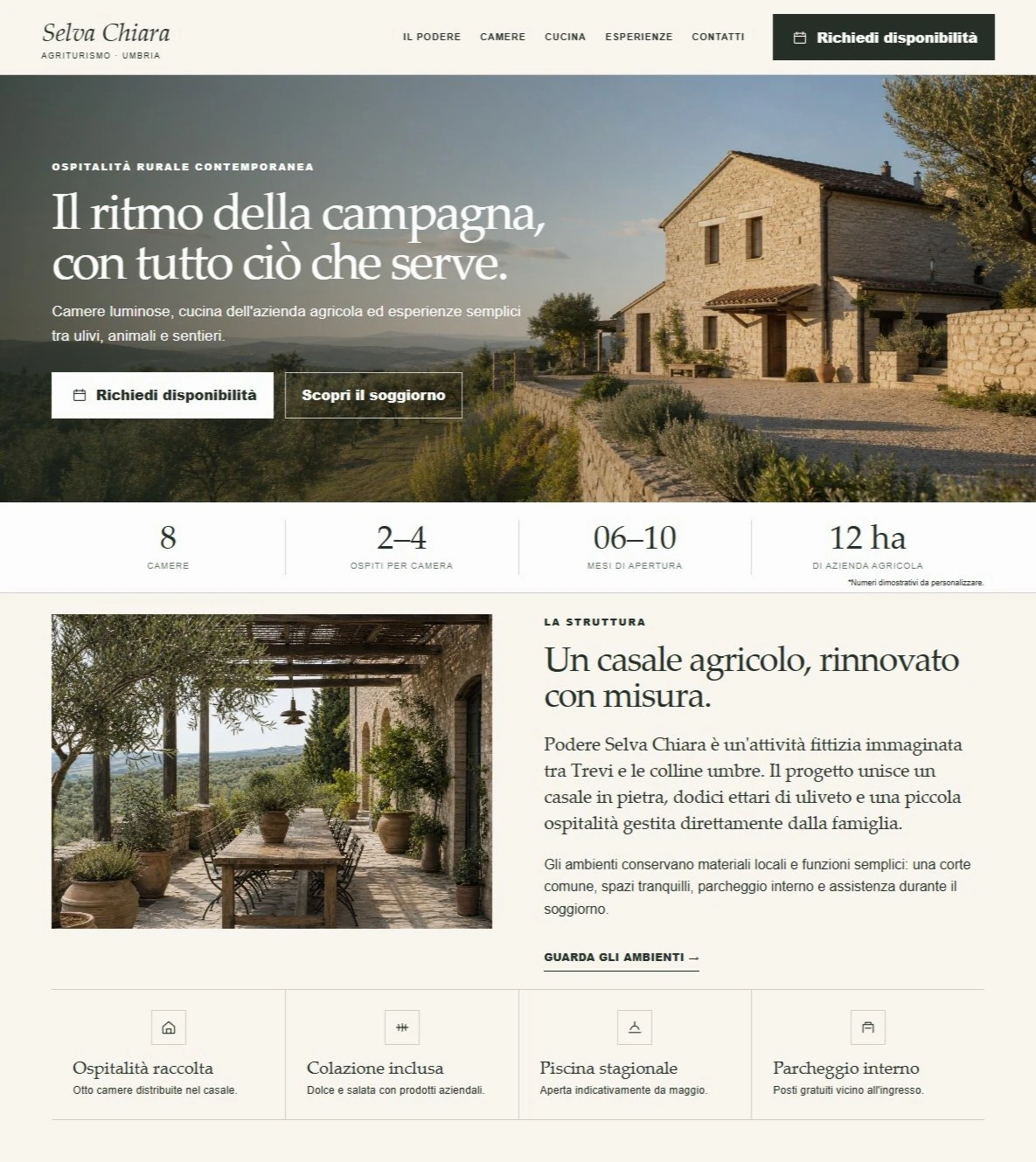 Sito Web professionale Podere Selva Chiara: homepage e presentazione della struttura