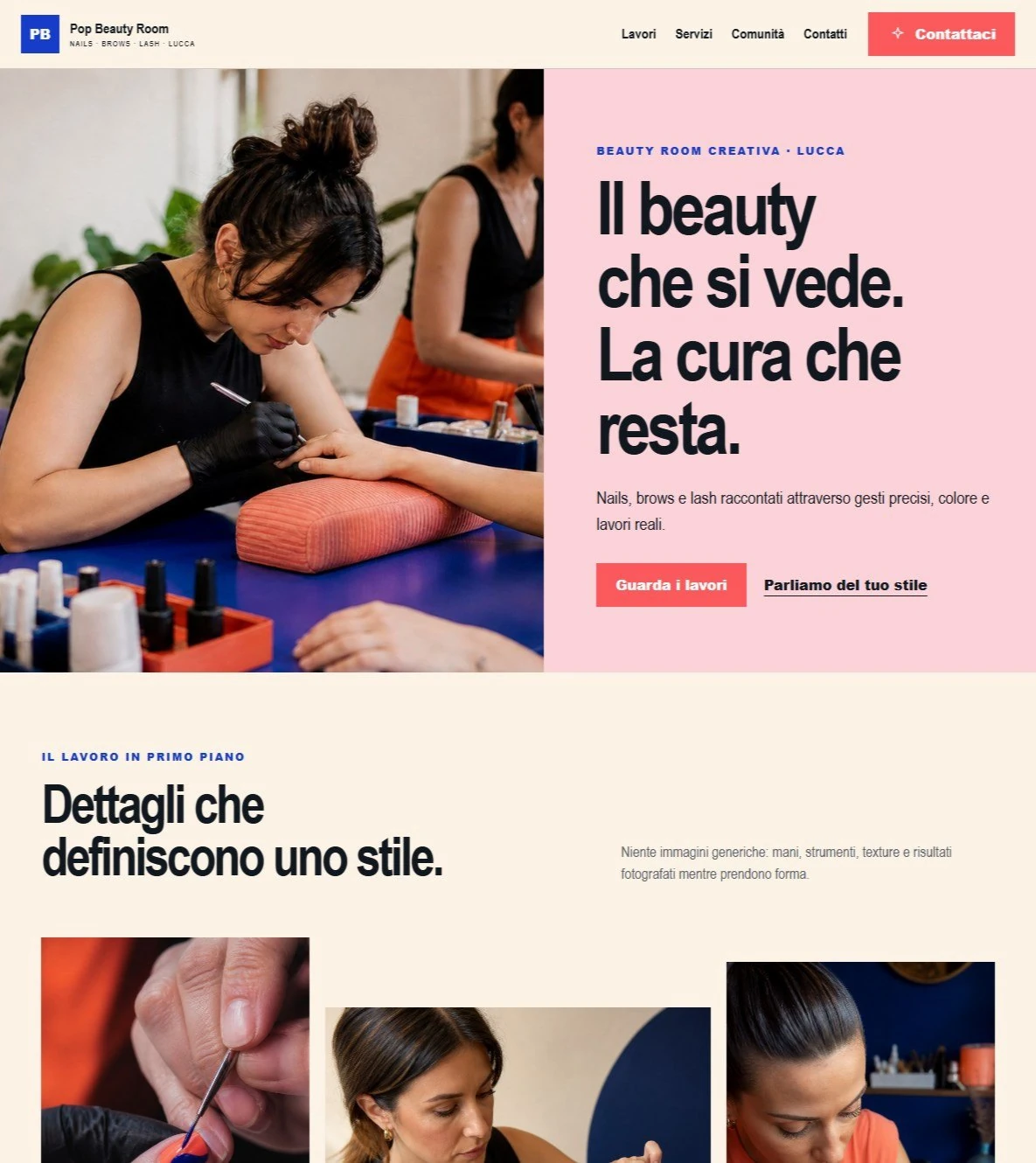 Sito Web professionale Pop Beauty Room: homepage e presentazione del centro