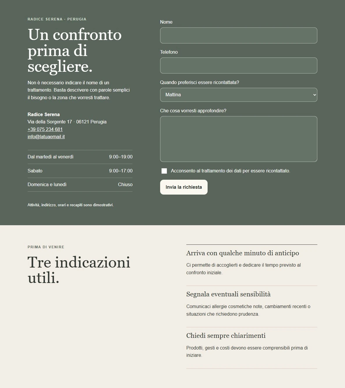 Sito Web professionale Radice Serena: modulo di richiesta appuntamento