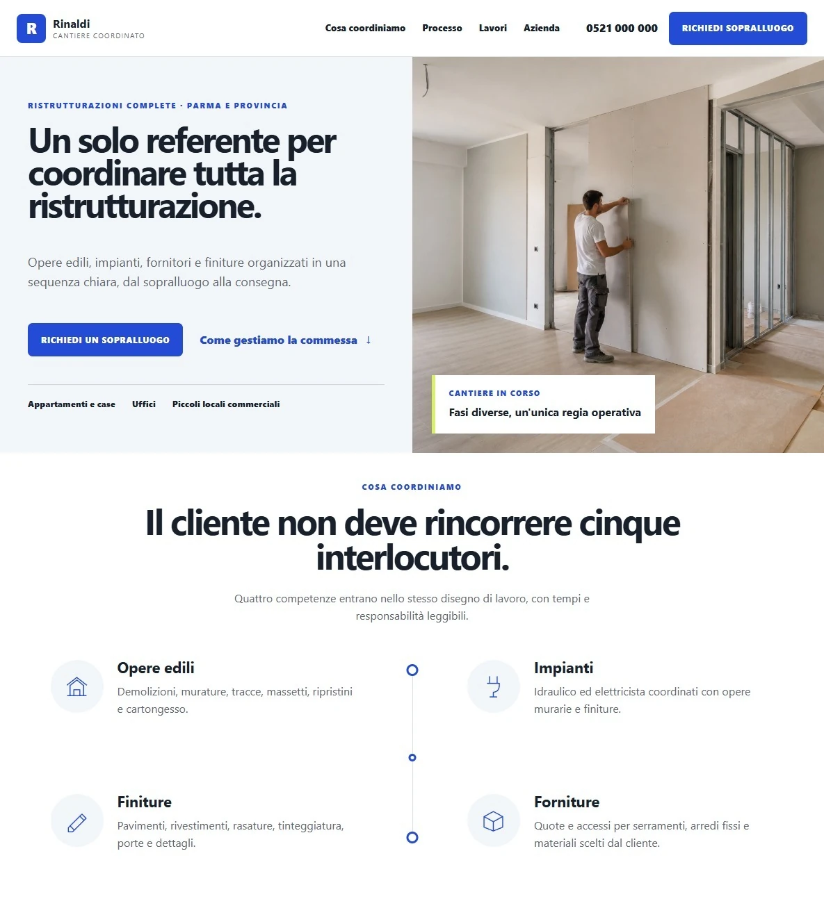Sito Web professionale Rinaldi Cantiere: homepage e presentazione dell'impresa
