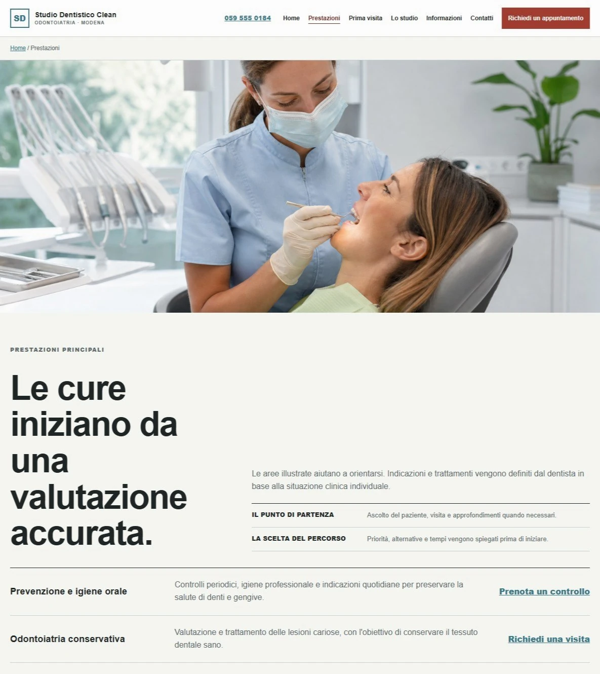 Sito Web professionale Studio Dentistico Clean: prestazioni odontoiatriche