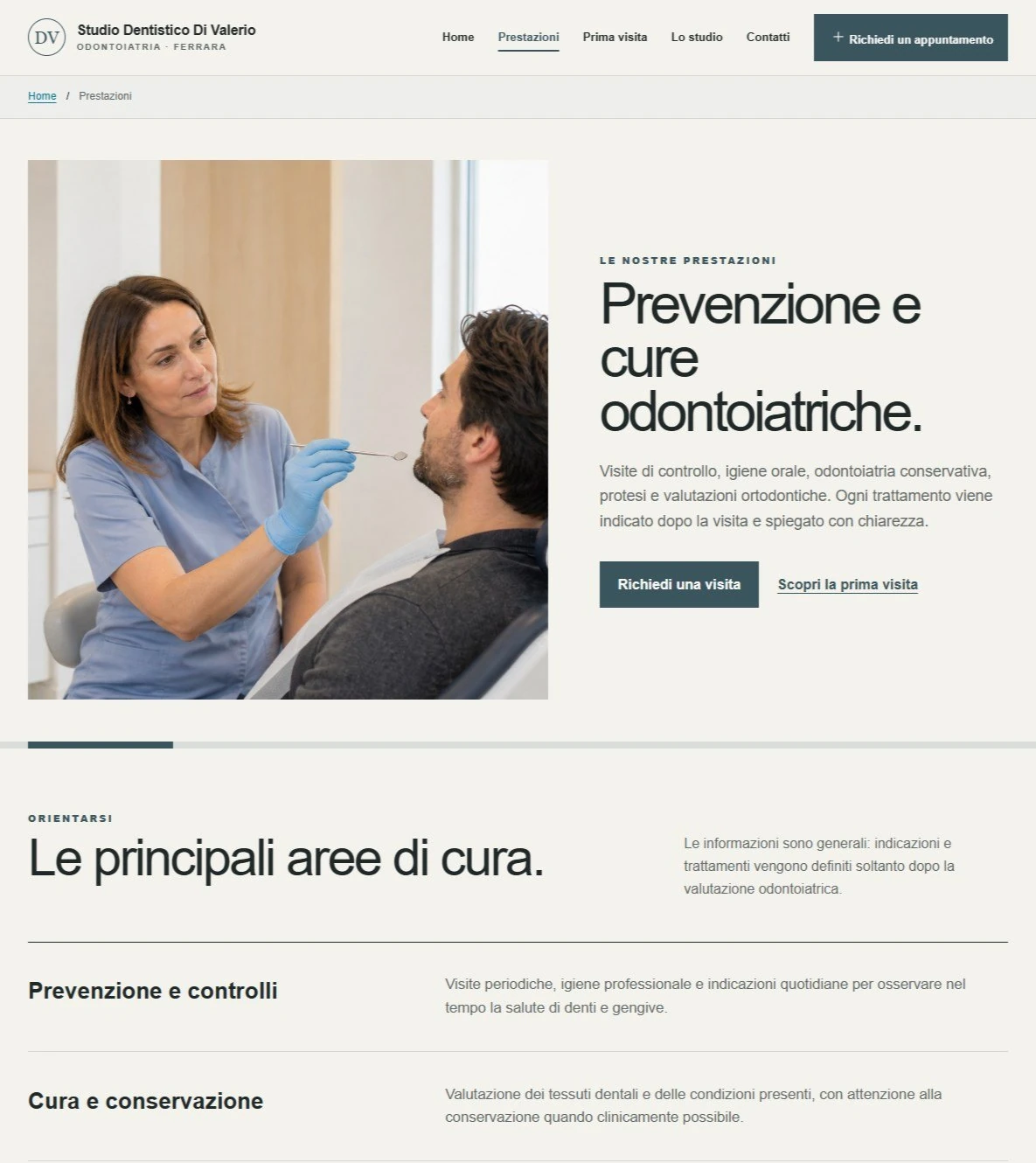 Sito Web professionale Studio Dentistico Di Valerio: prestazioni odontoiatriche