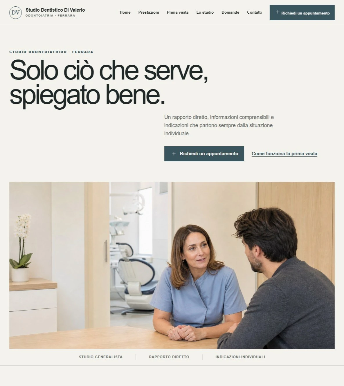 Sito Web professionale Studio Dentistico Di Valerio: homepage e presentazione dello studio dentistico