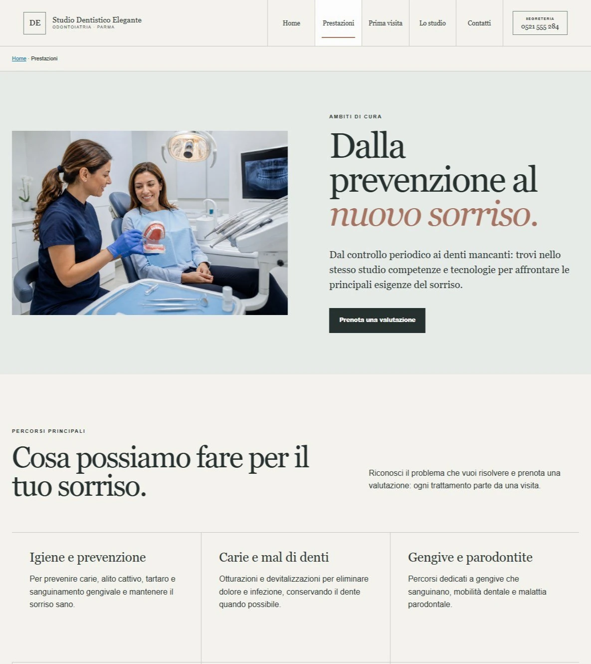 Sito Web professionale Studio Dentistico Elegante: prestazioni odontoiatriche