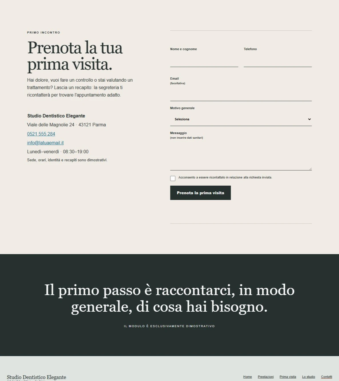 Sito Web professionale Studio Dentistico Elegante: modulo di richiesta ricontatto
