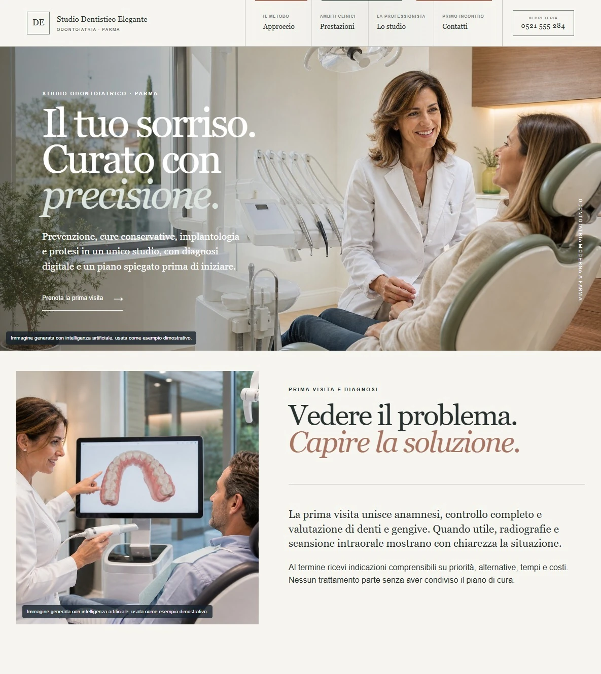 Sito Web professionale Studio Dentistico Elegante: homepage e presentazione dello studio dentistico