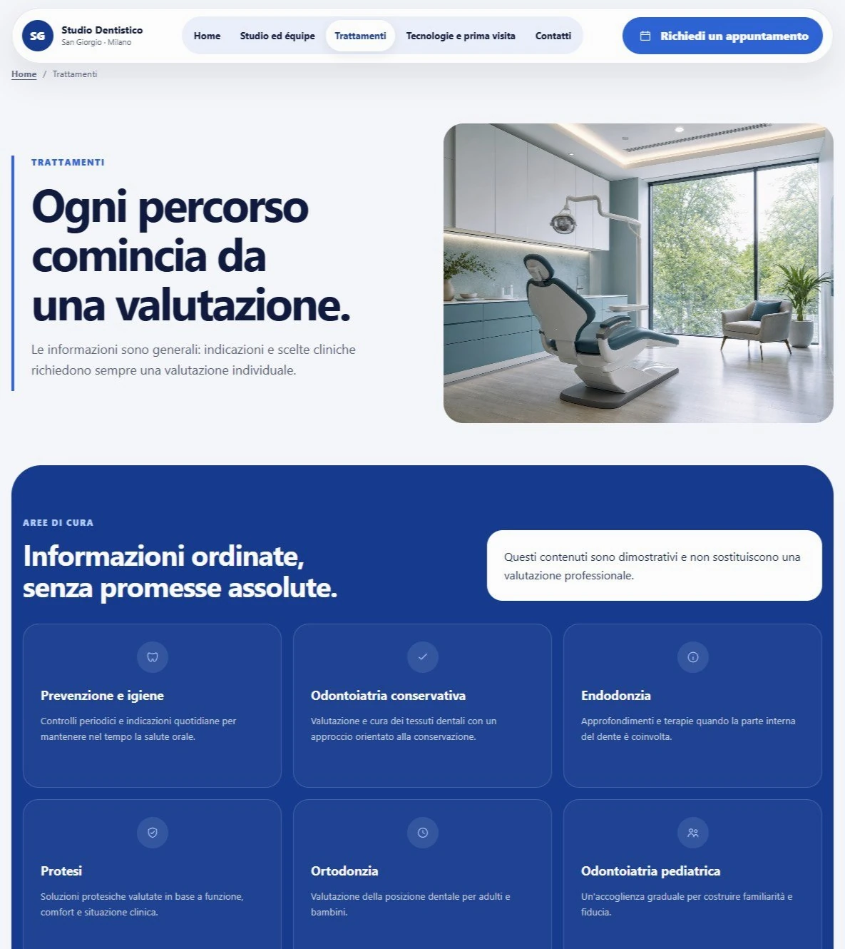 Sito Web professionale Studio Dentistico Istituzionale: prestazioni odontoiatriche