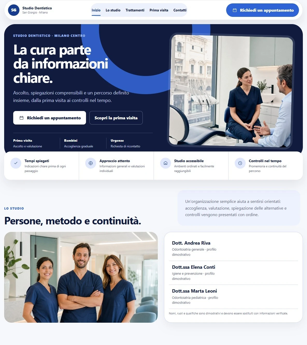 Sito Web professionale Studio Dentistico Istituzionale: homepage e presentazione dello studio dentistico