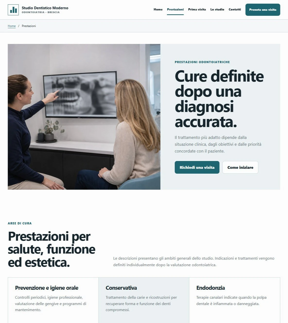 Sito Web professionale Studio Dentistico Moderno: prestazioni odontoiatriche