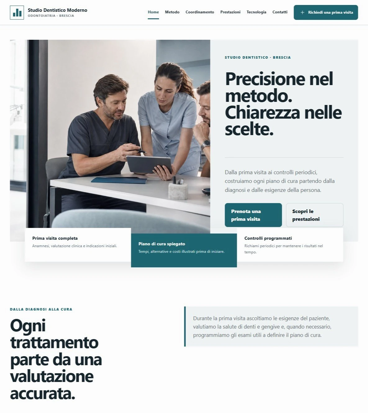 Sito Web professionale Studio Dentistico Moderno: homepage e presentazione dello studio dentistico
