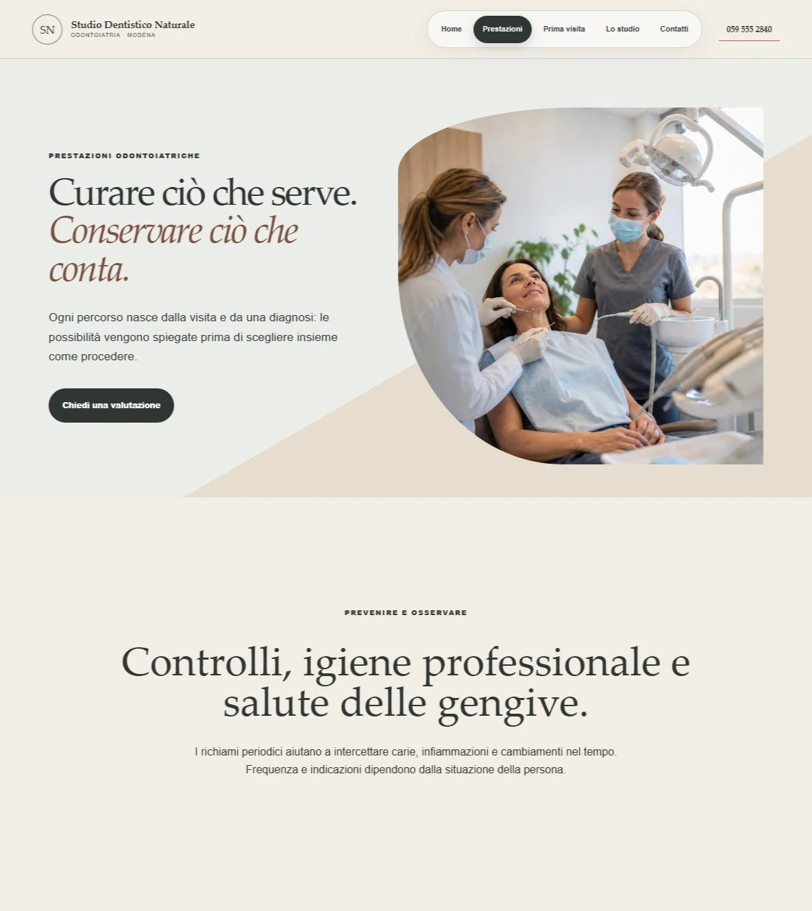 Sito Web professionale Studio Dentistico Naturale: prestazioni odontoiatriche