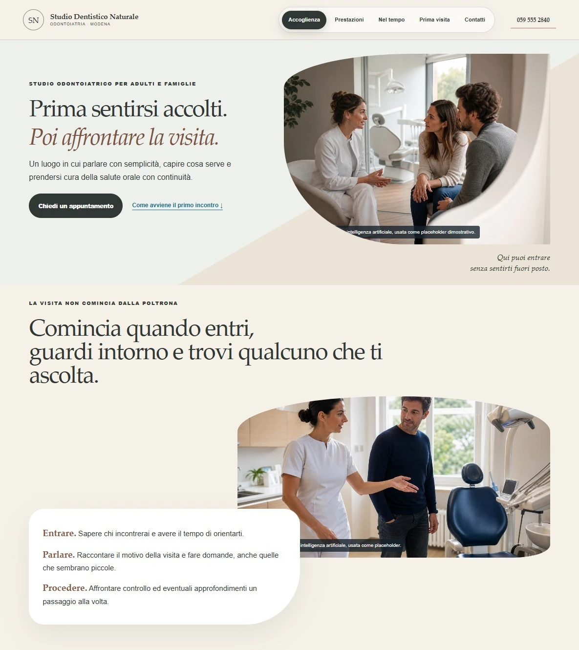 Sito Web professionale Studio Dentistico Naturale: homepage e presentazione dello studio dentistico