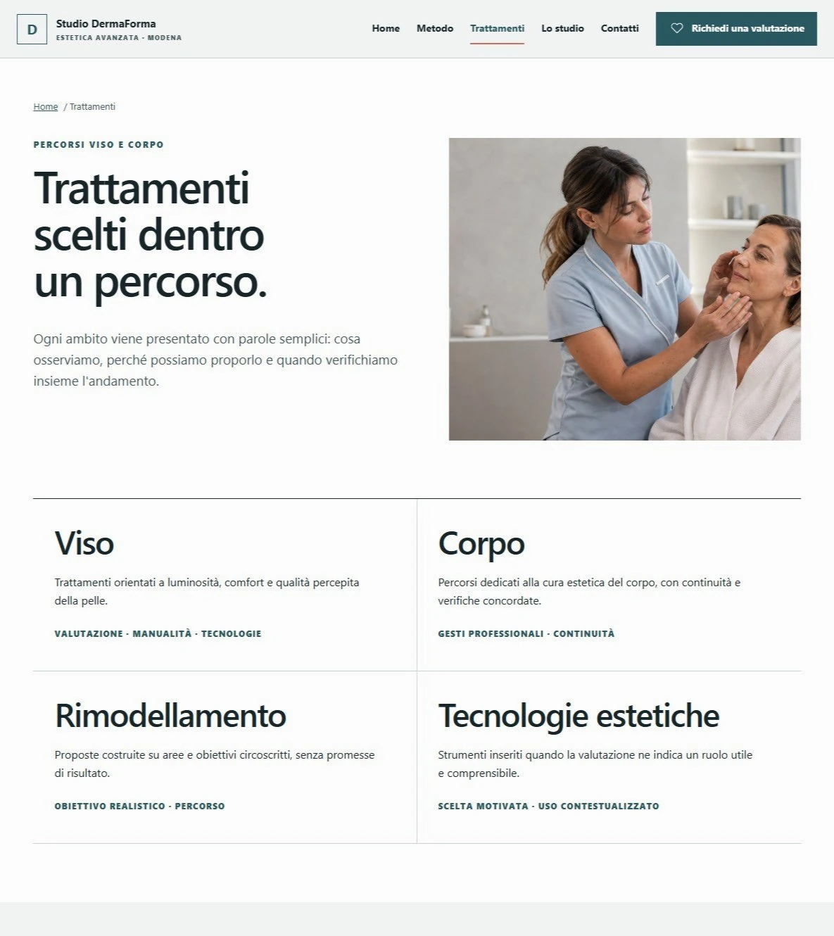 Sito Web professionale Studio DermaForma: trattamenti e servizi