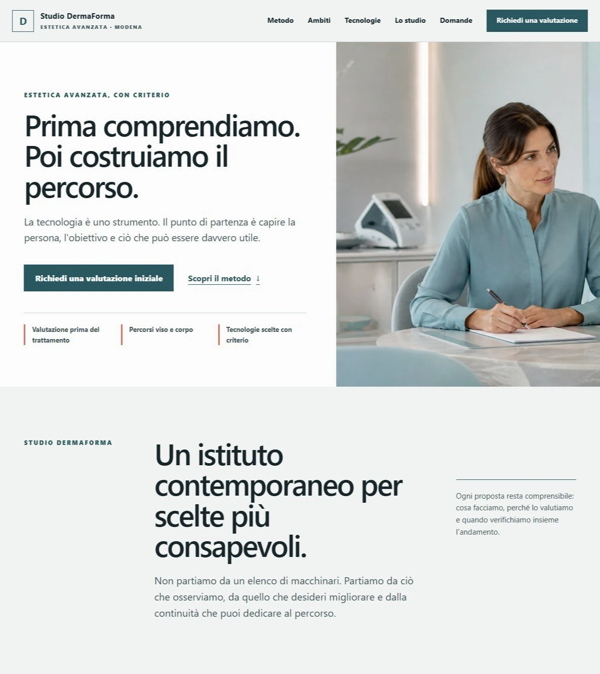 Sito Web professionale Studio DermaForma: homepage e presentazione del centro