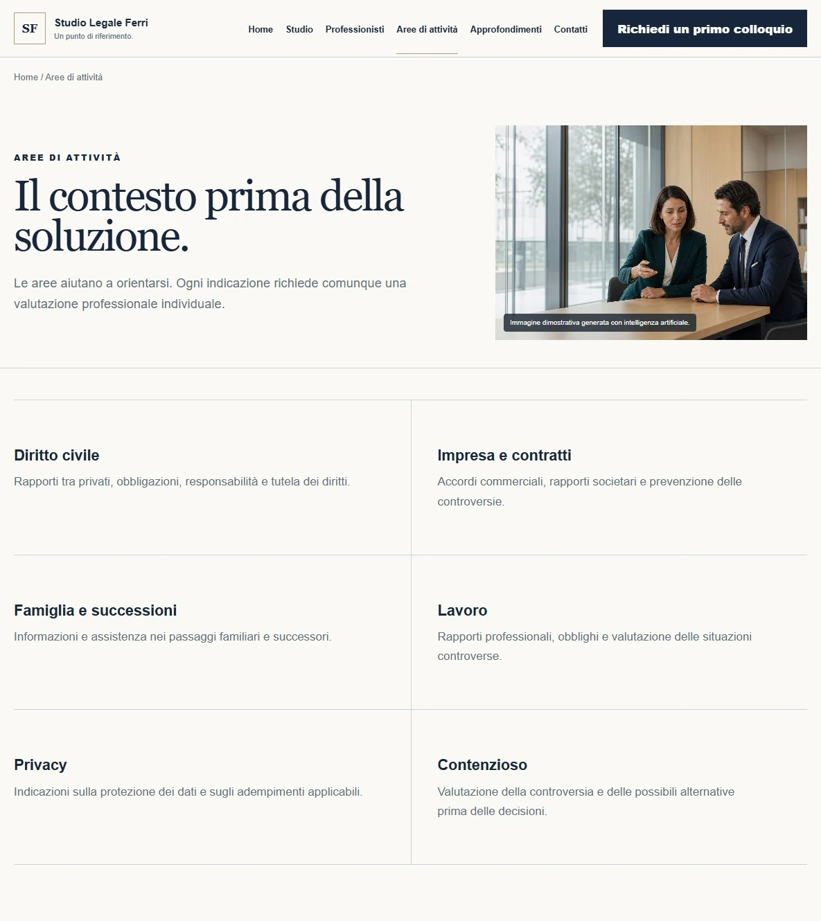Sito Web professionale Studio Legale Classic: aree di attività