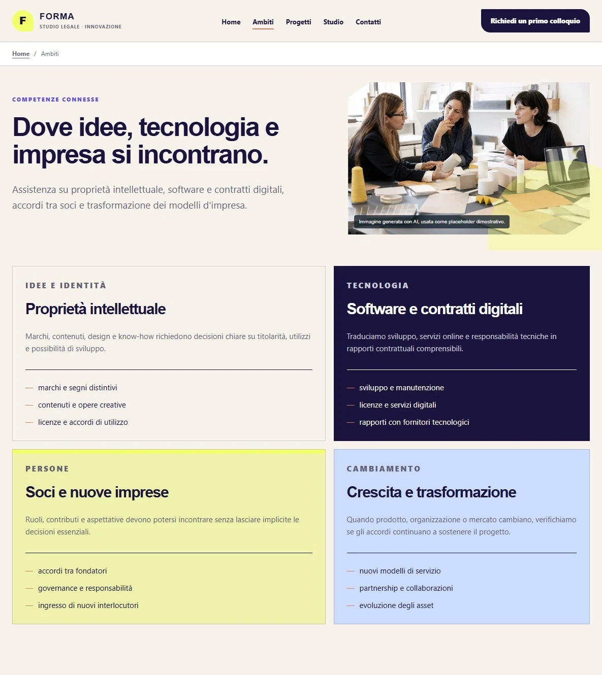 Sito Web professionale Studio Legale Innovazione: aree di attività