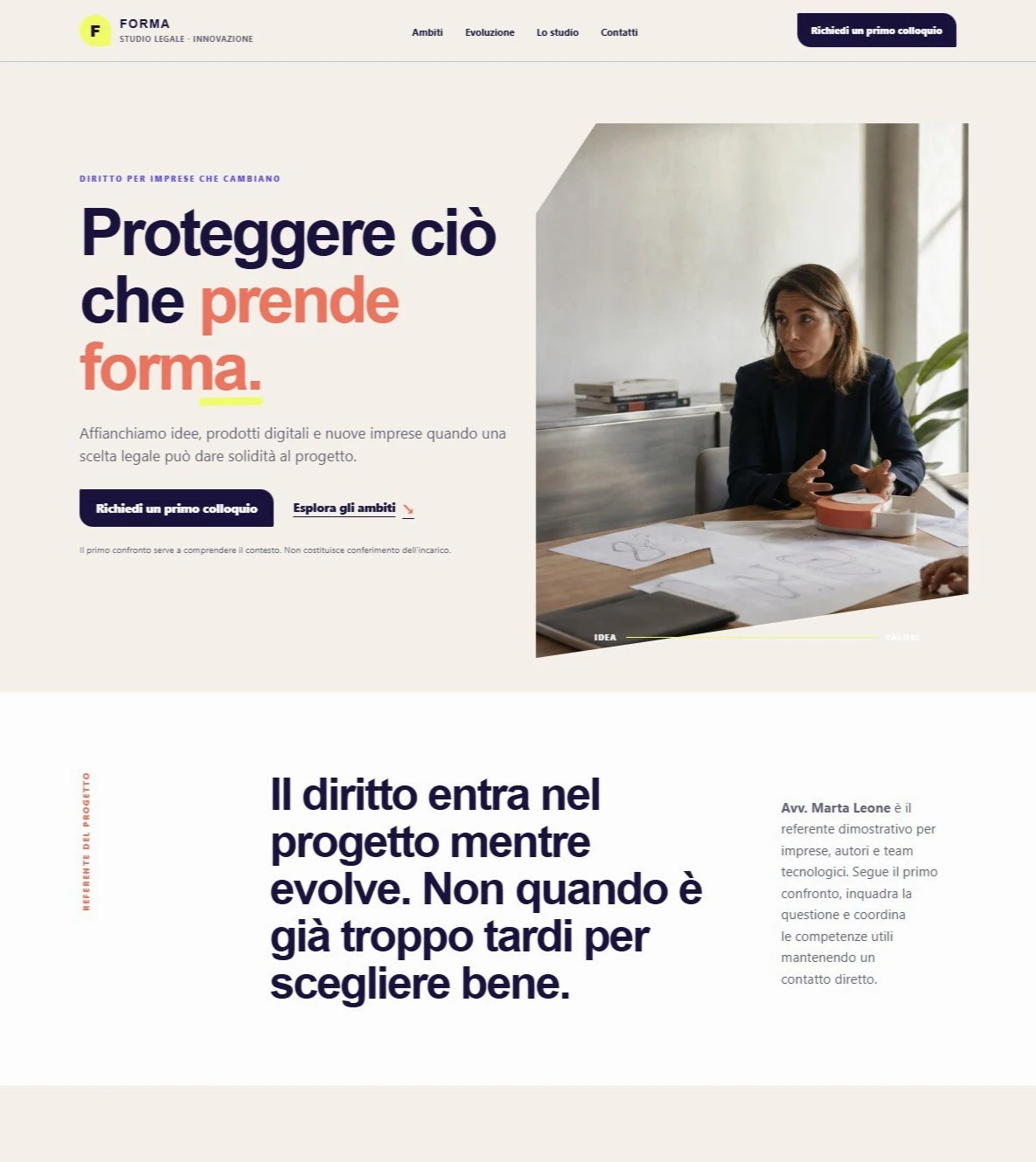 Sito Web professionale Studio Legale Innovazione: homepage e presentazione dello studio