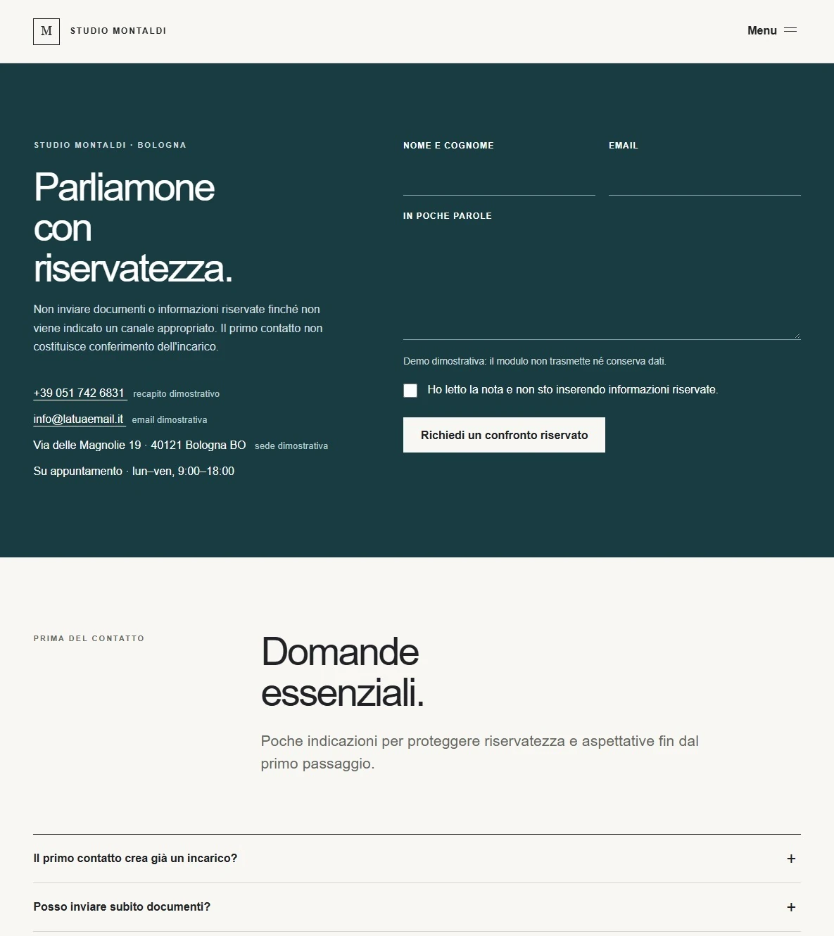 Sito Web professionale Studio Legale Premium: modulo di primo contatto