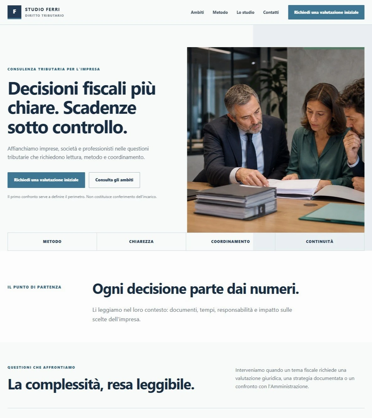 Sito Web professionale Studio Tributario: homepage e presentazione dello studio