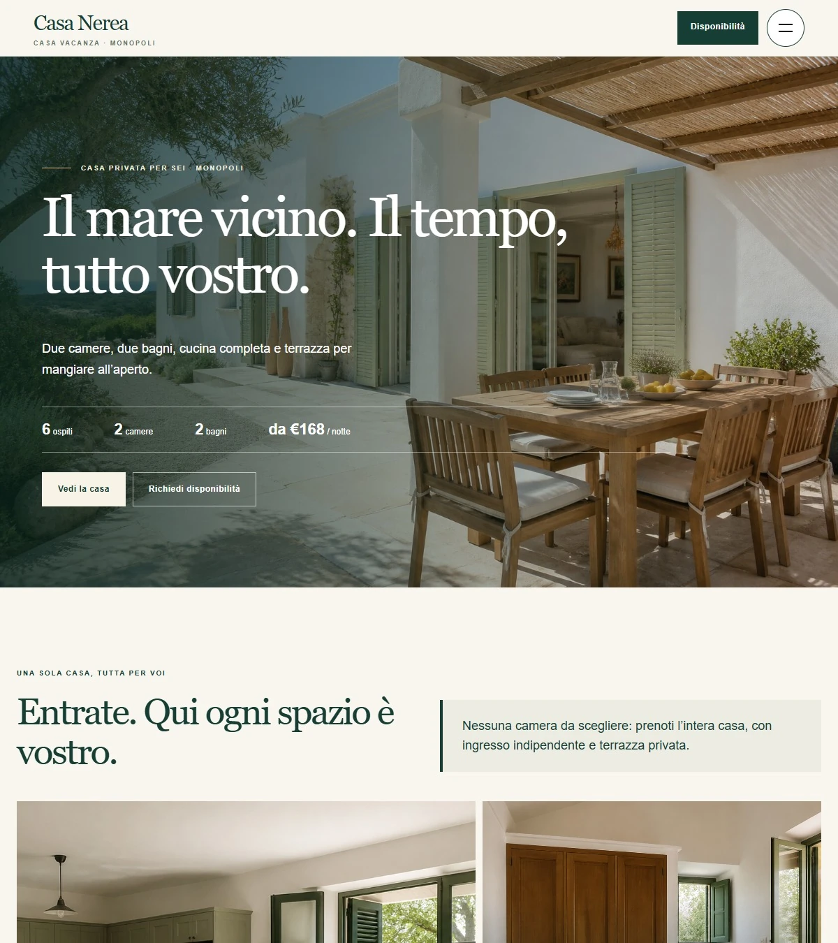 Sito Web professionale Casa Nerea: homepage e presentazione della struttura