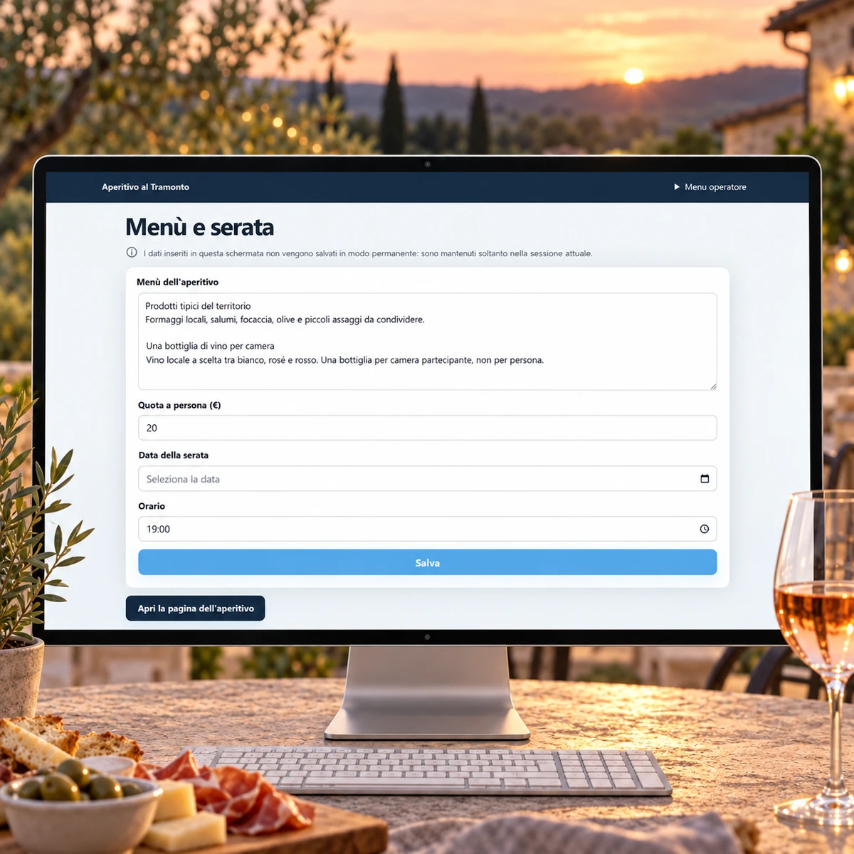 Area operatore - Prenotazione Aperitivi tramite QR - mockup dimostrativo