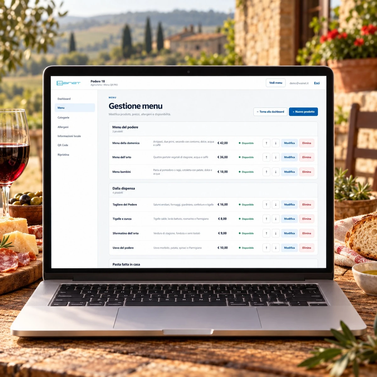 Menu QR Code per Agriturismi - Gestione PRO - mockup dimostrativo