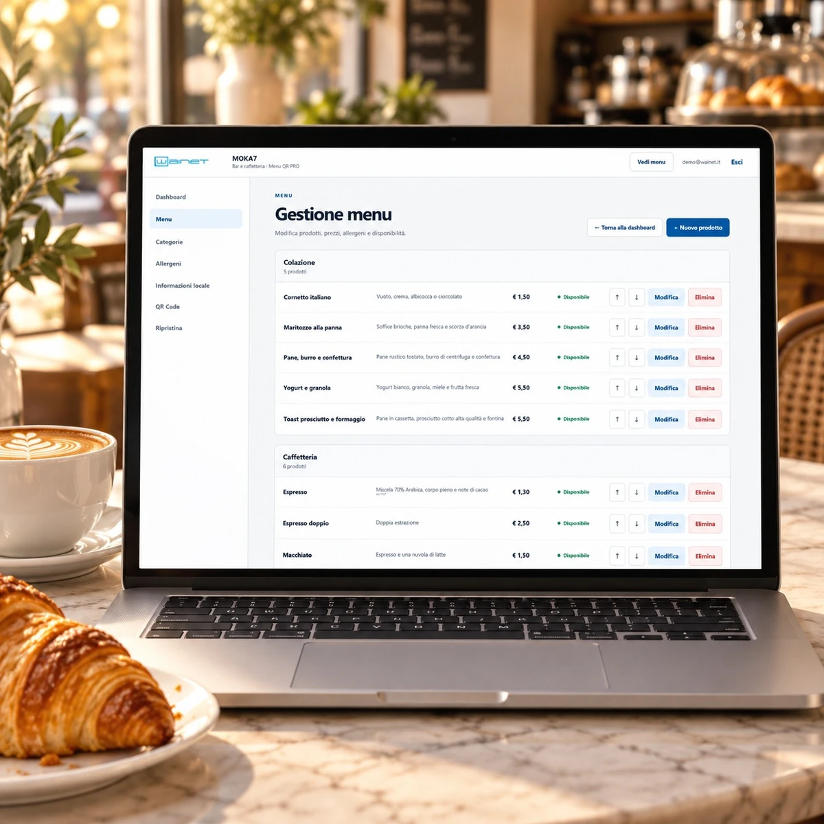 Menu QR Code per Bar e Caffetterie - Gestione PRO - mockup dimostrativo