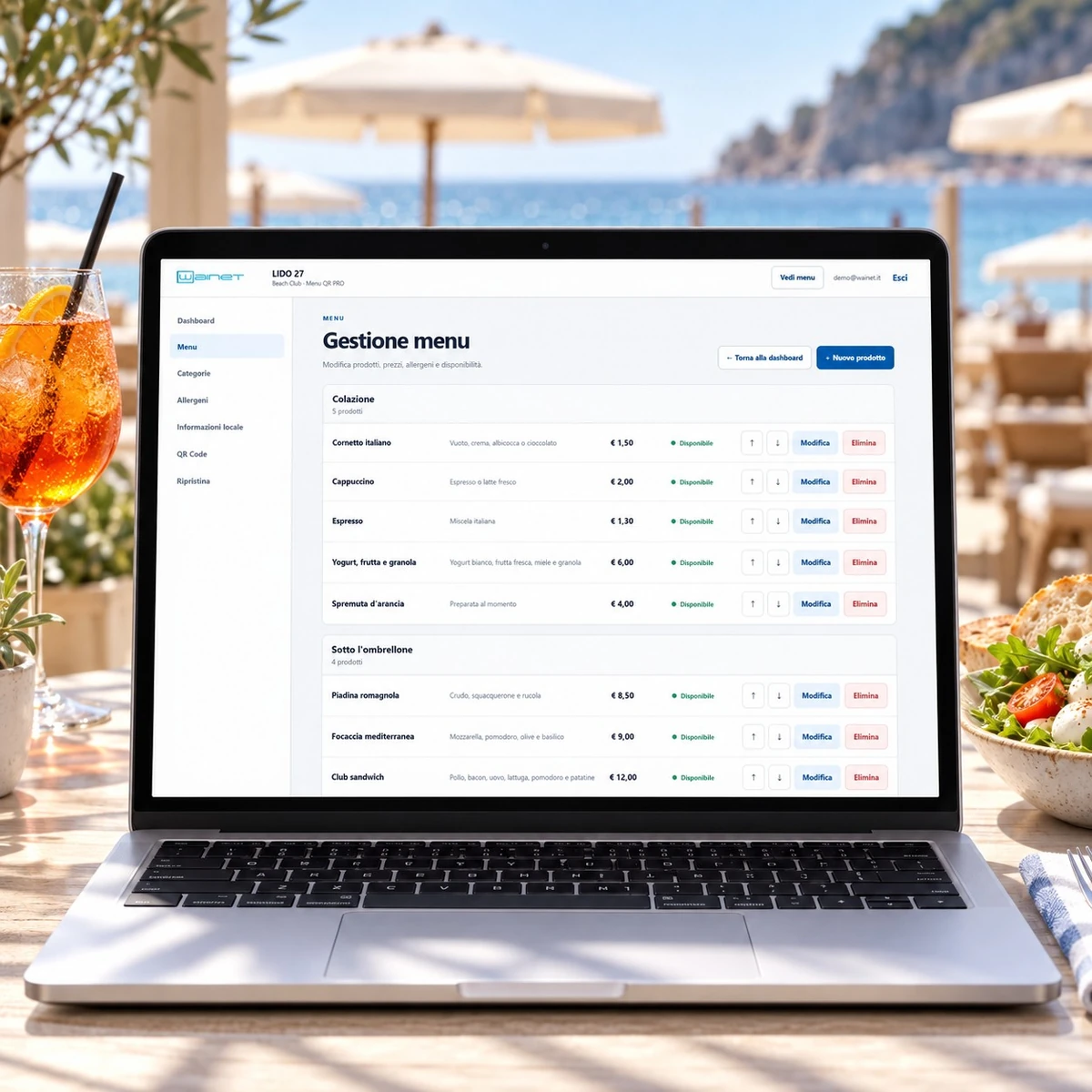 Menu QR Code per Beach Club e Stabilimenti Balneari - Gestione PRO - mockup dimostrativo