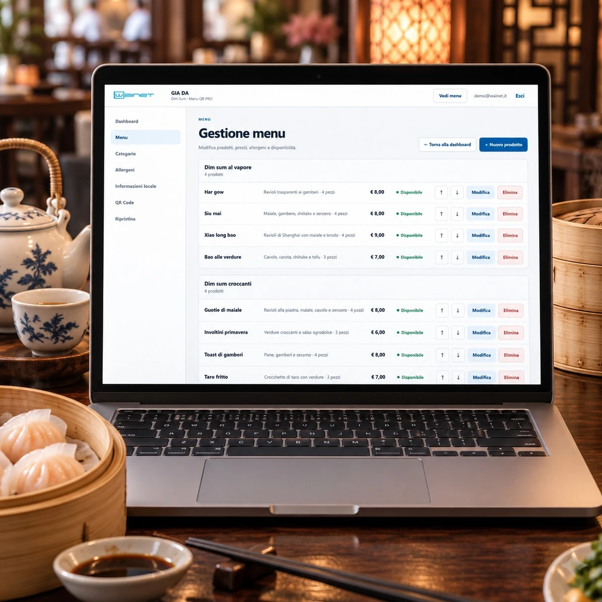 Menu QR Code per Dim Sum - Gestione PRO - mockup dimostrativo