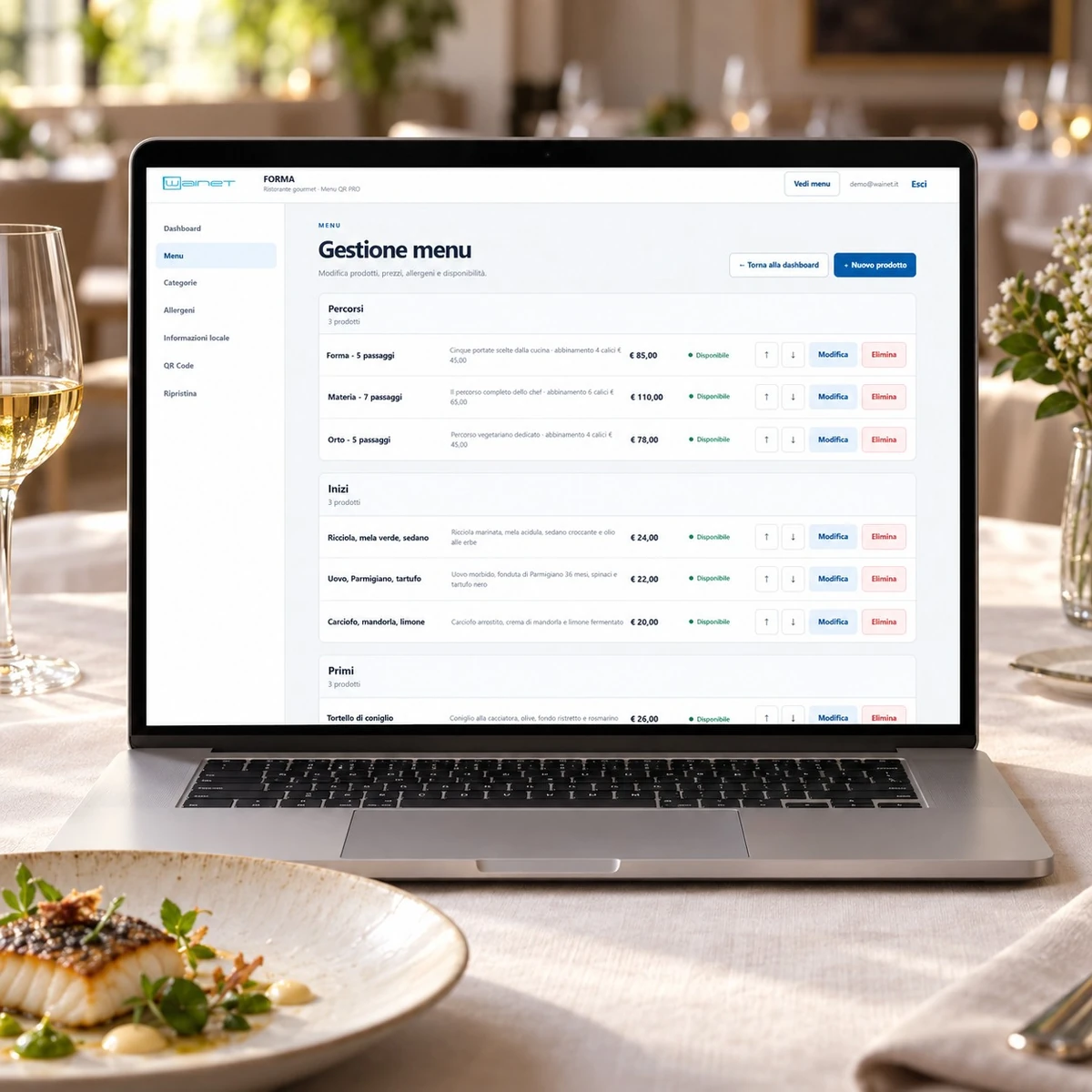 Menu QR Code per Ristoranti Gourmet - Gestione PRO - mockup dimostrativo
