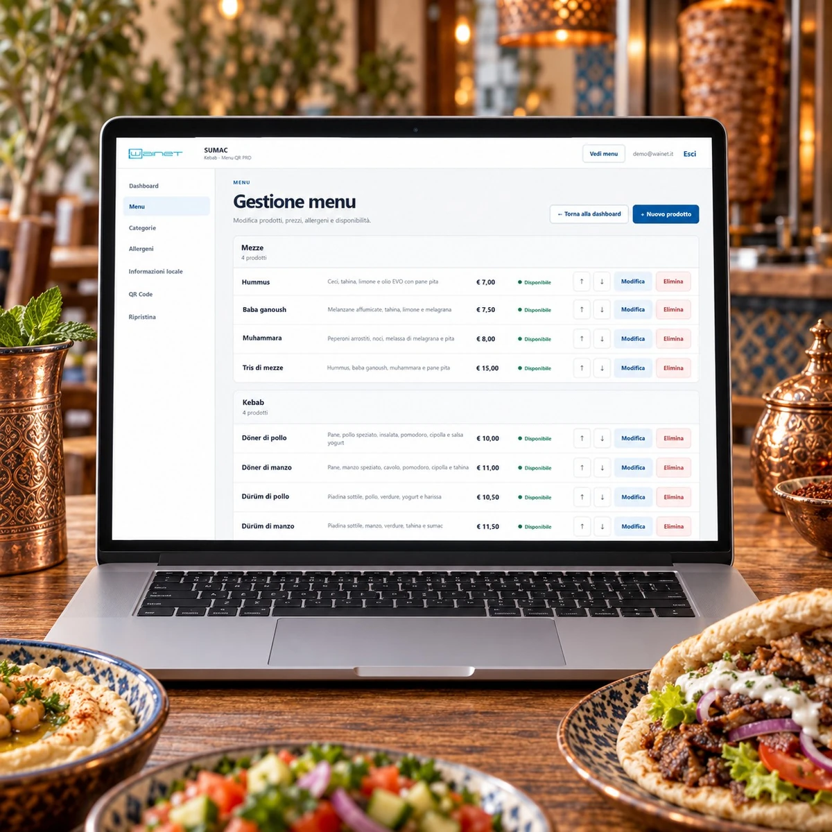 Menu QR Code per Kebab - Gestione PRO - mockup dimostrativo