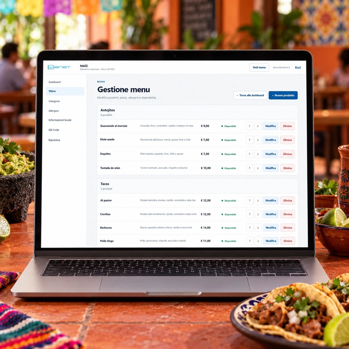 Menu QR Code per Ristoranti Messicani - Gestione PRO - mockup dimostrativo