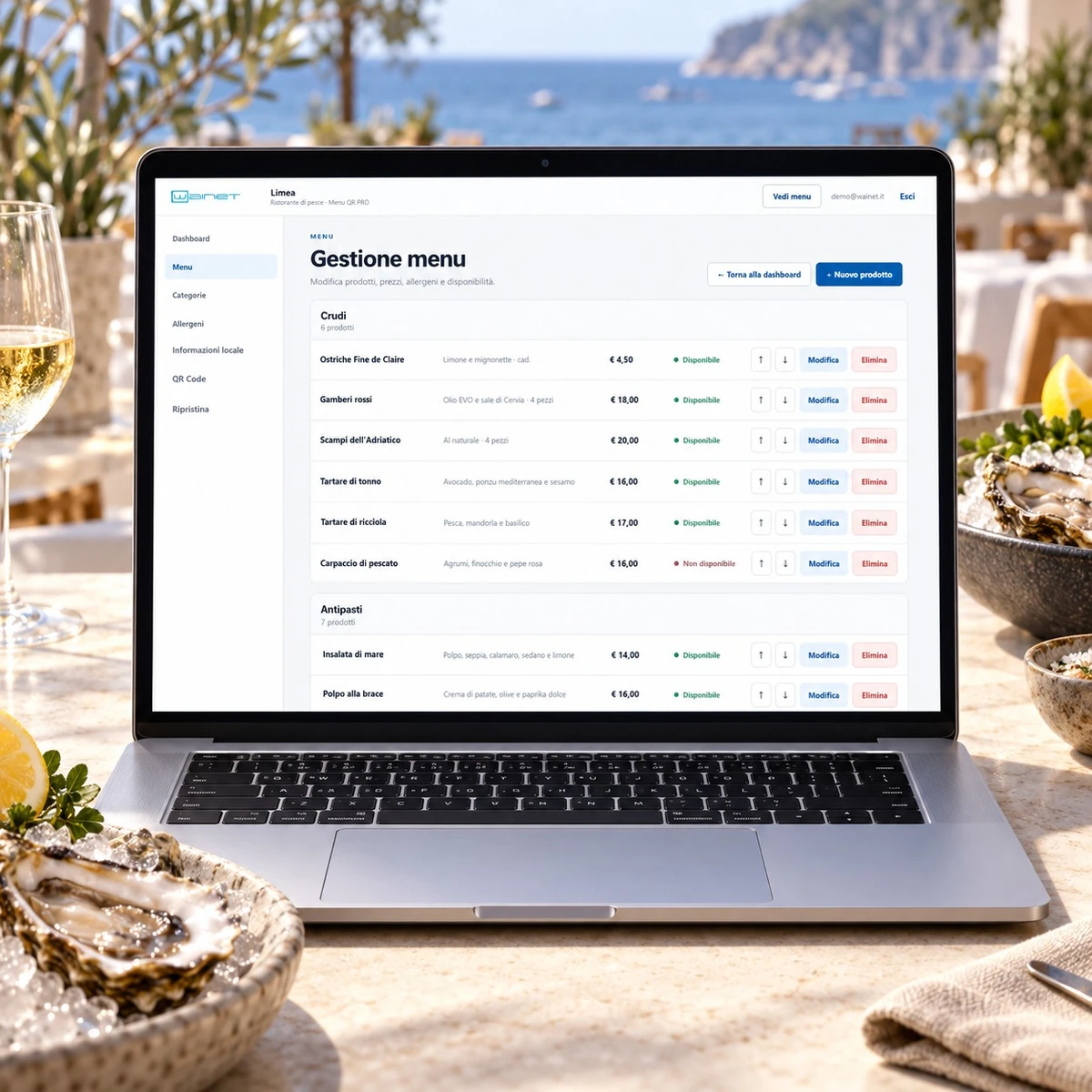 Menu QR Code per Ristoranti di Pesce - Gestione PRO - mockup dimostrativo