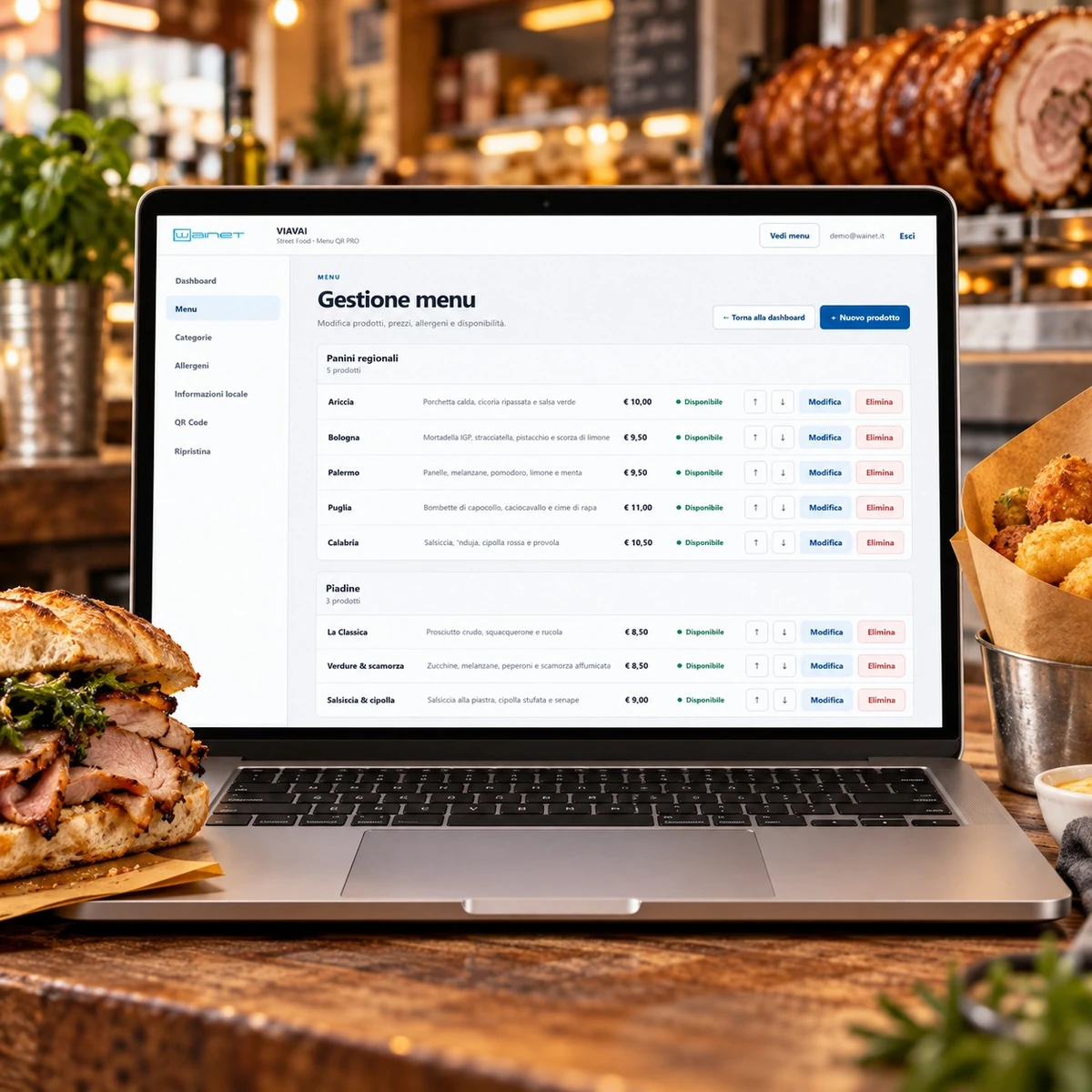 Menu QR Code per Street Food - Gestione PRO - mockup dimostrativo