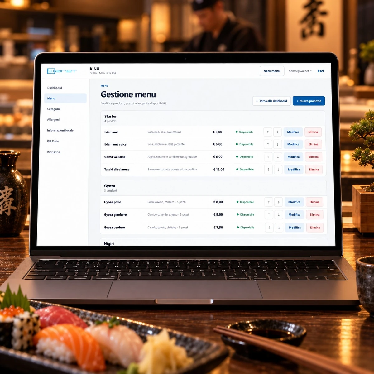 Menu QR Code per Ristoranti Sushi - Gestione PRO - mockup dimostrativo