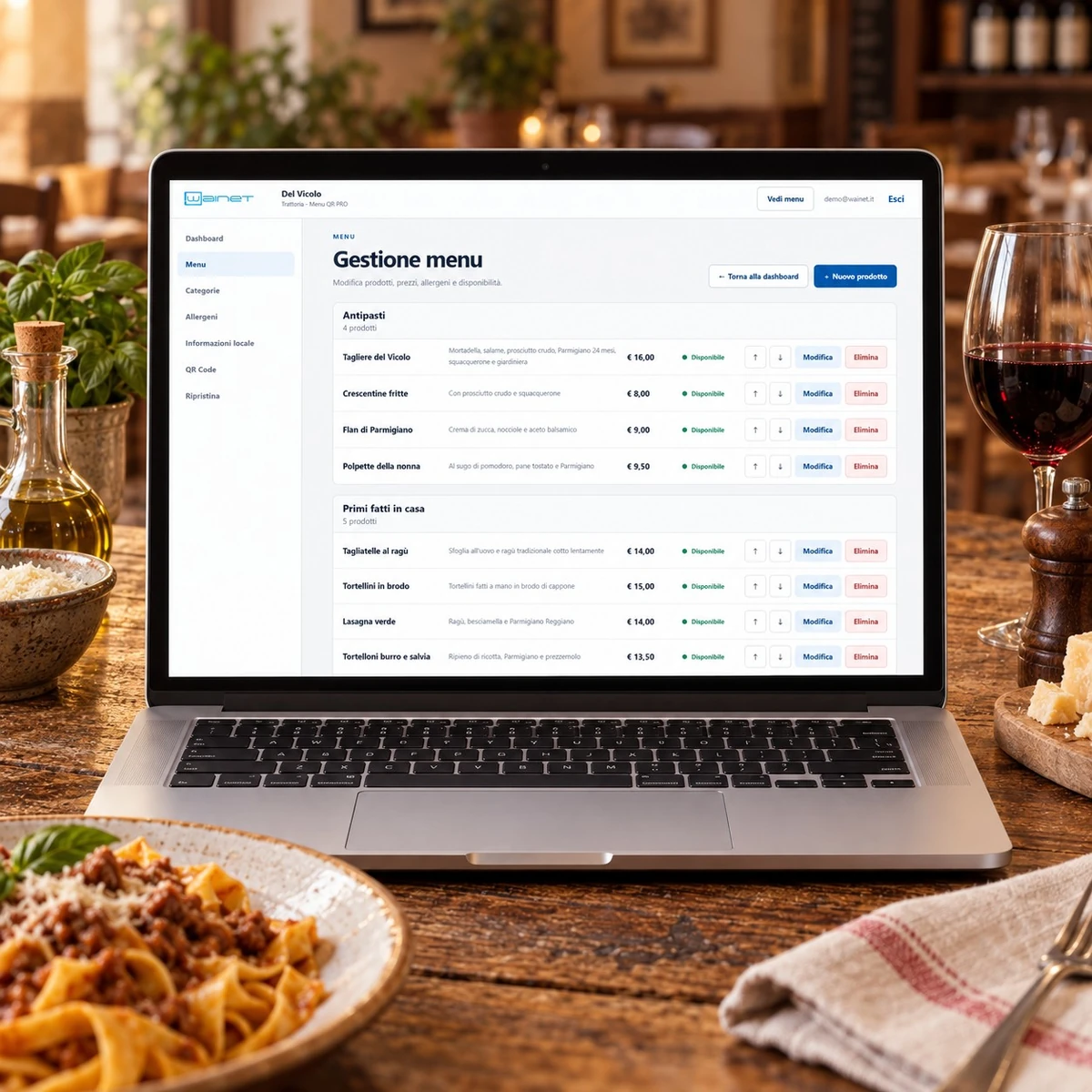 Menu QR Code per Trattorie - Gestione PRO - mockup dimostrativo