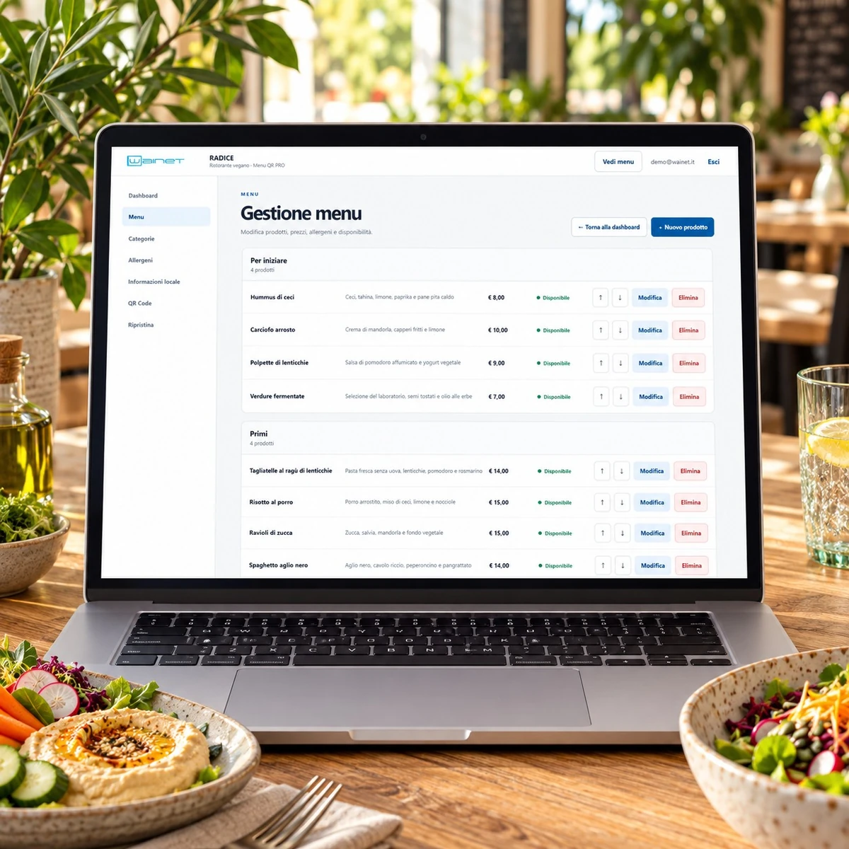 Menu QR Code per Ristoranti Vegani - Gestione PRO - mockup dimostrativo