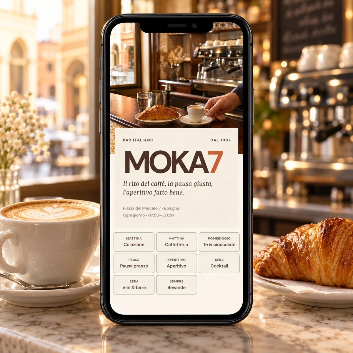 Menu QR Code per Bar e Caffetterie - Menu su smartphone - mockup dimostrativo