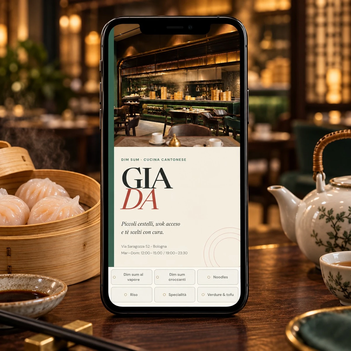 Menu QR Code per Dim Sum - Menu su smartphone - mockup dimostrativo